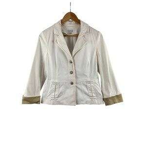 Joan Rivers Womens XS Blazer Jacket White With Taupe Cuffs Made In China